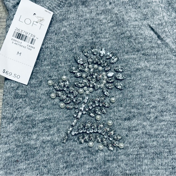LOFT HEATHER GREY EMBELLISHED SWEATER (M) - Picture 1 of 13
